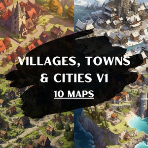 DnD Villages, Towns and Cities v1, 10 mapas de batalha de D&D, mapas de batalha de Dungeons and Dragons, mapa de batalha Roll20, Fantasy Grounds, Foundry VTT