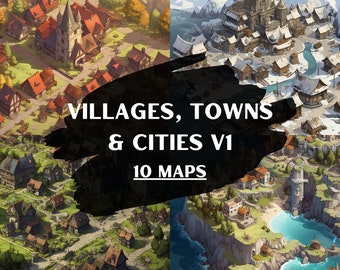 DnD Villages, Towns and Cities v1, 10 D&D Battlemaps, Dungeons and Dragons Battle Maps, Roll20 Battlemap, Fantasy Grounds, Foundry VTT
