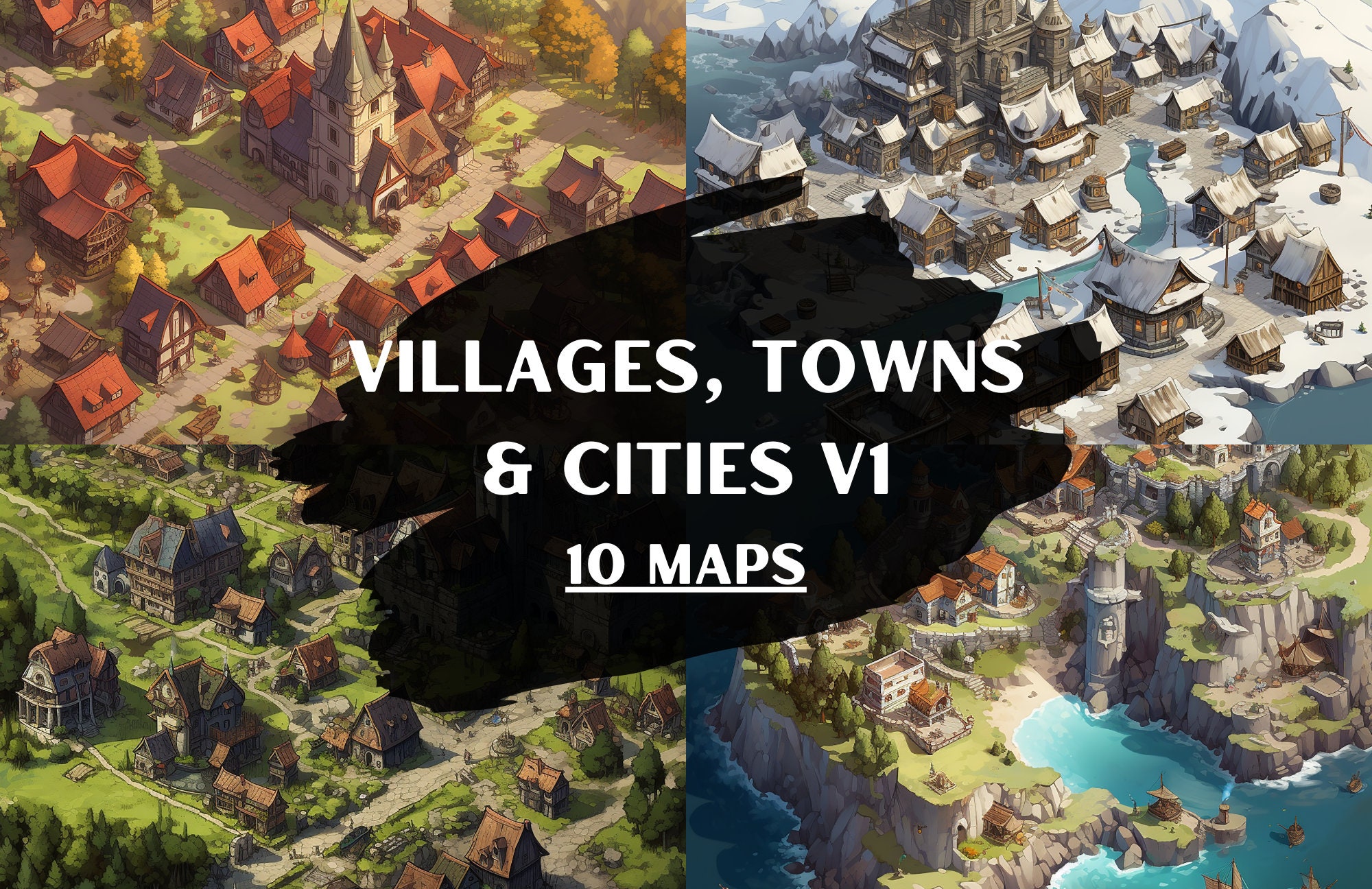 Dnd Villages, Towns and Cities V1, 10 D&D Battlemaps, Dungeons and ...