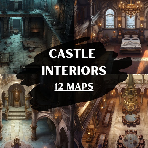 DnD Castle Interiors Bundle, 12 D&D Battlemaps, Dungeons and Dragons Battle Maps, Roll20 Battlemap, Fantasy Grounds, Foundry VTT