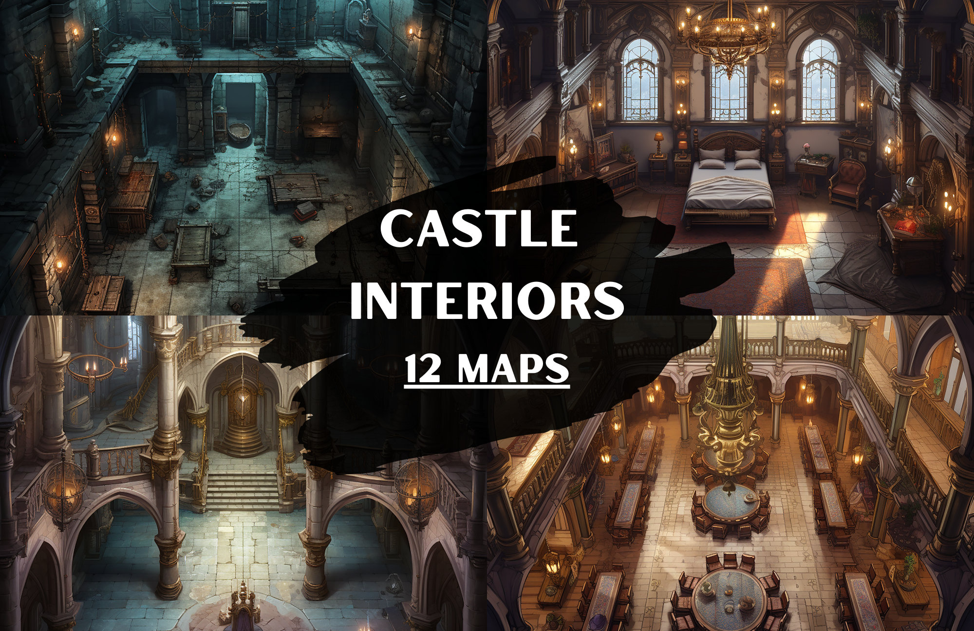 DnD Castle Interiors Bundle, 12 D & D Battlemaps, Dungeons and Dragons Battle Maps, Roll20 Battlemap, Fantasy Grounds, Gießerei VTT
