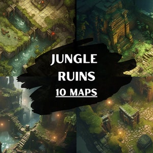DnD Jungle Ruins-bundel, 10 D&D Battlemaps, Dungeons and Dragons Battle Maps, Roll20 Battlemap, Fantasy Grounds, Foundry VTT