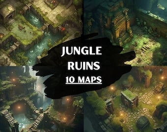 DnD Jungle Ruins Bundle, 10 D&D Battlemaps, Dungeons and Dragons Battle Maps, Roll20 Battlemap, Fantasy Grounds, Foundry VTT