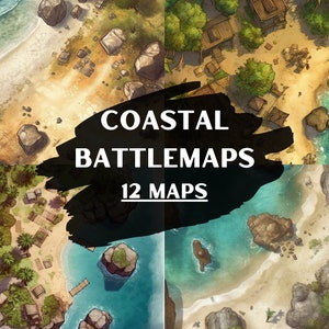 Lot de cartes de bataille côtières DnD, 12 cartes de bataille D&D, cartes de bataille Donjons et Dragons, Roll20 Battlemap, Fantasy Grounds, Foundry VTT
