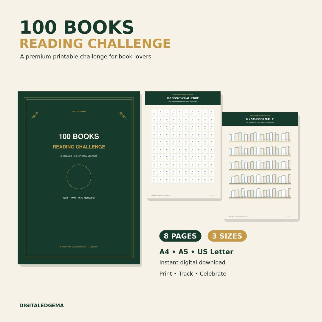 100 Books Reading Challenge, Printable Book Tracker PDF - Etsy Australia