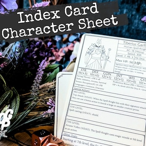 Hoja de personaje de tarjeta de índice / Jugador o NPC / Formulario imprimible PDF rellenable para Dungeons and Dragons 5e y otros juegos de rol