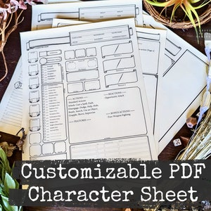 Customizable RPG Character Sheet: Form Fillable 5e, OSR (PDF)