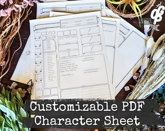 Customizable RPG Character Sheet: Form Fillable 5e, OSR (PDF)