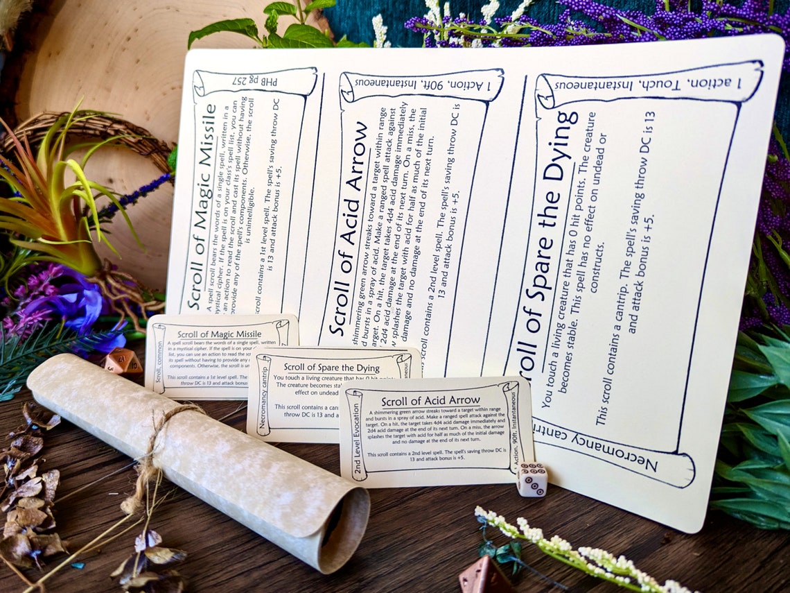 Spell Scroll Mini Handout Cards Template Dnd Prop Printable Form Fillable PDF for Dungeons and ...