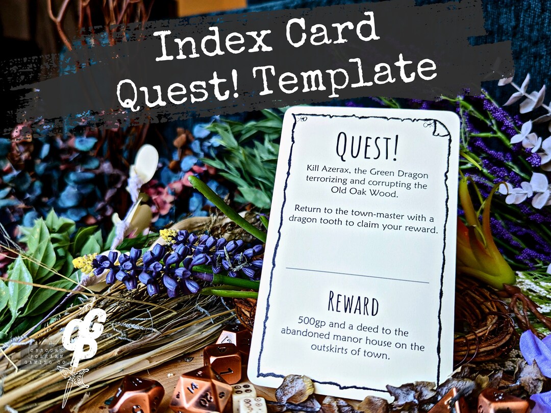 Index Card Quest! &amp; Reward Handout Template | Dnd Prop | Printable Form ...