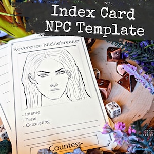 Plantilla de folleto de NPC de tarjeta de índice / DnD Prop / Formulario imprimible PDF rellenable para Dungeons and Dragons 5e y otros juegos de rol de fantasía