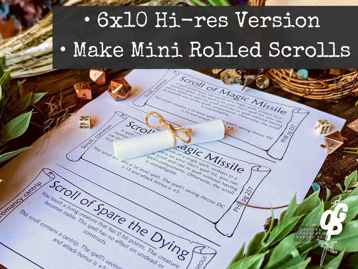 Spell Scroll Mini Handout Cards Template Dnd Prop Printable Form Fillable PDF for Dungeons and ...