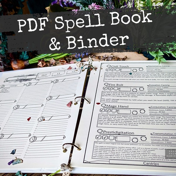 PDF Spell Book & Binder | DnD Prop | Printable Form Fillable PDF for Dungeons and Dragons 5e and other Fantasy RPGs