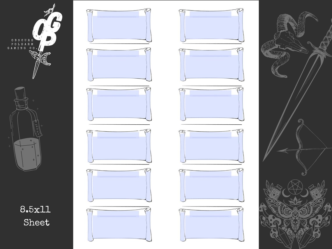 Spell Scroll Mini Handout Cards Template Dnd Prop Printable Form Fillable PDF for Dungeons and ...