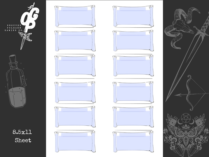 Spell Scroll Mini Handout Cards Template Dnd Prop Printable Form Fillable PDF for Dungeons and ...