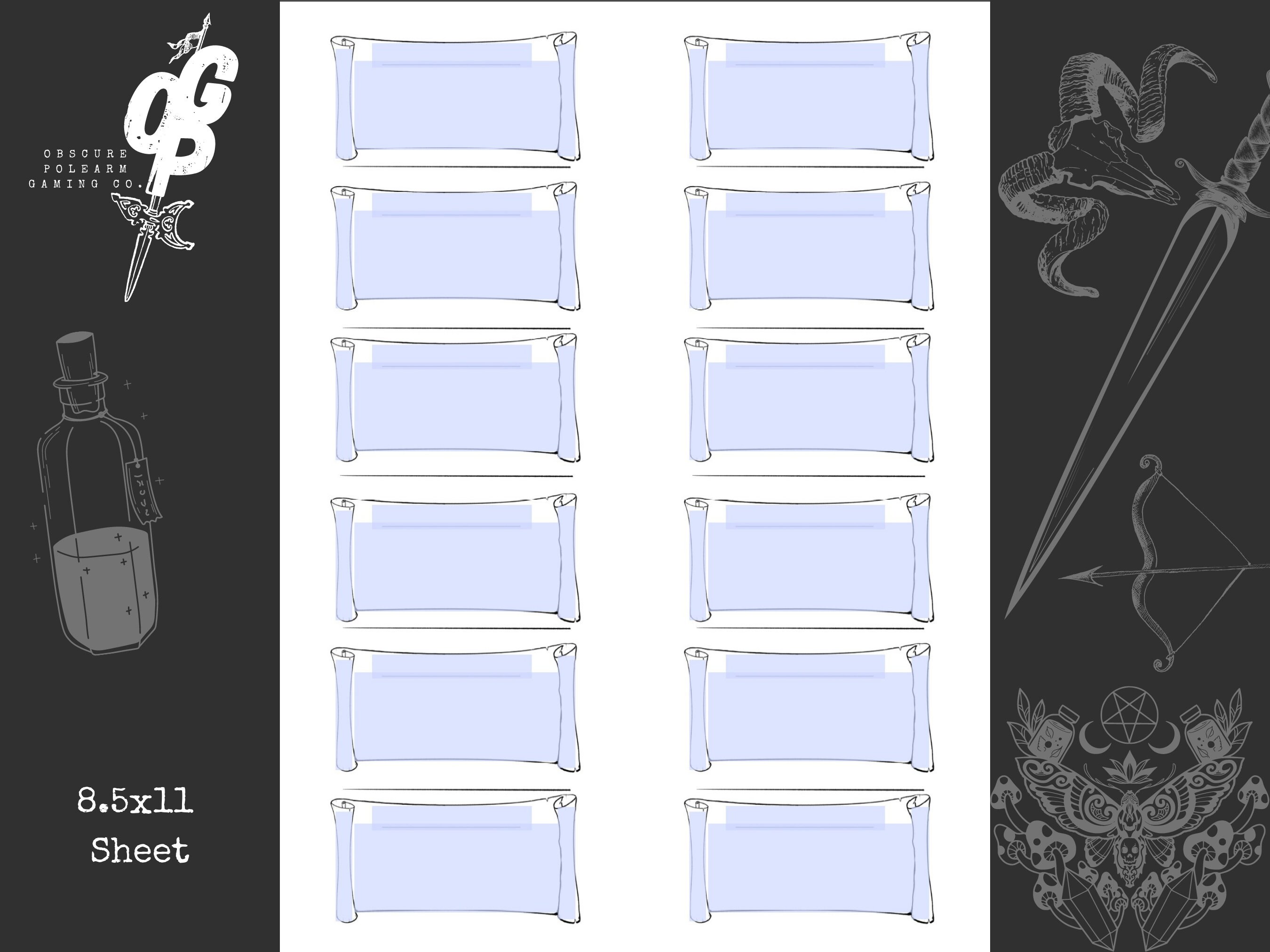 Spell Scroll Mini Handout Cards Template Dnd Prop Printable Form Fillable PDF for Dungeons and ...