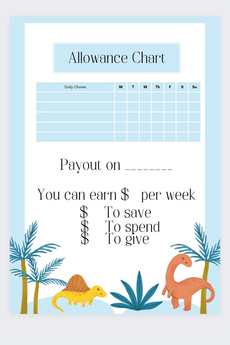 Kids Chore Chart and Money Tracker - Dino Theme - Etsy
