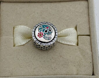 Pandora Day of the Dead Sugar Skull Charm Travel Bead Charm |S925 Sterling Silver Jewelry with Gift Box