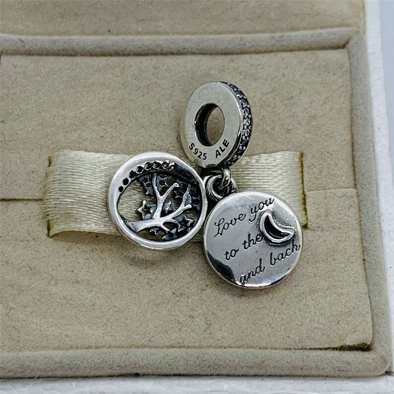 Pandora Double Dangle Tree & Galaxy Moon Charm Pendant S925 Sterling