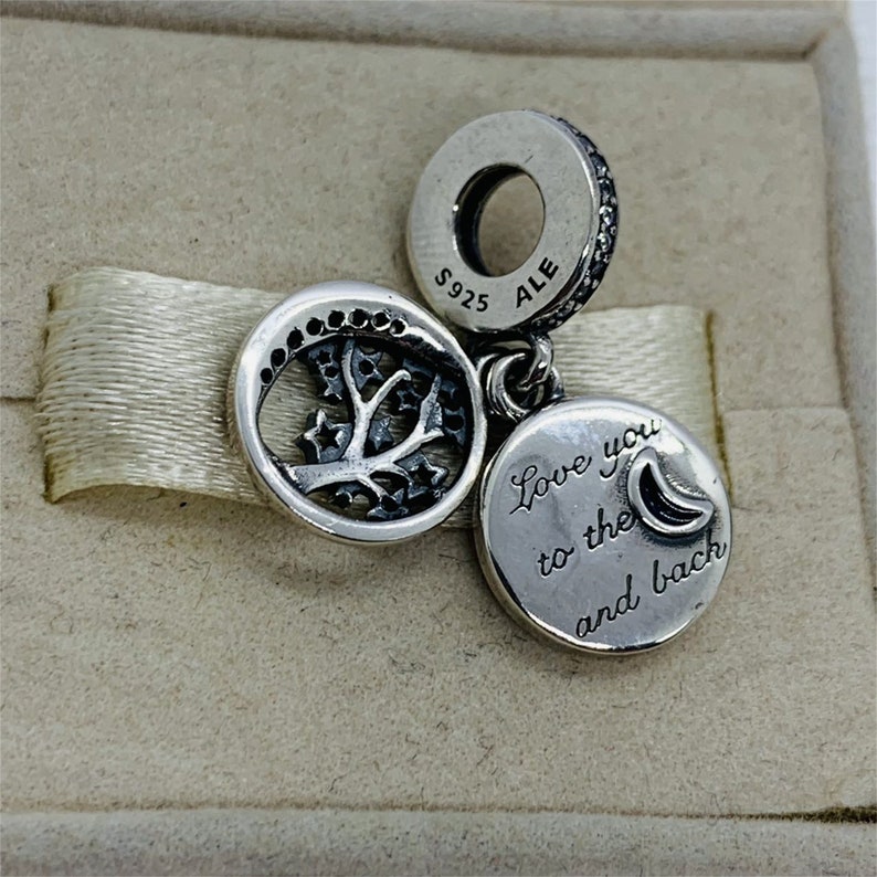 Pandora Double Dangle Tree & Galaxy Moon Charm Pendant S925 Sterling