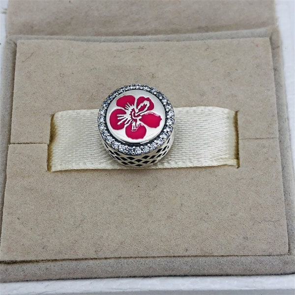 Pandora Hawaii Exclusive State Hibiscus Flower Button Charm |S925 Sterling Silver Jewelry with Gift Box|Charm for Bracelet