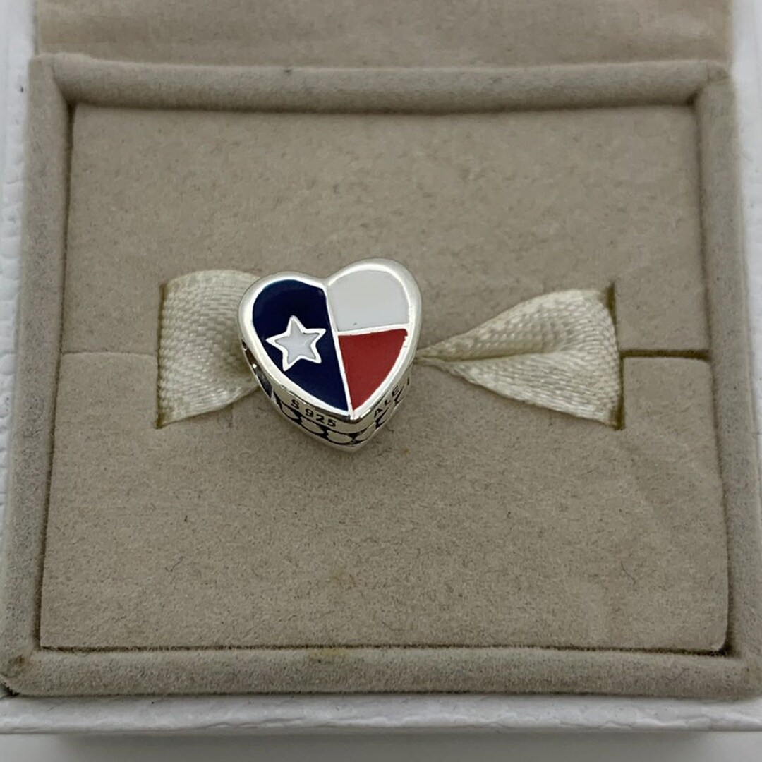 Pandora Texas Heart Flag Charm Bead Charm/exclusive Enamel Dangle Charm