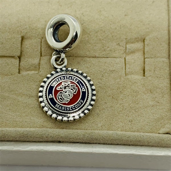 PANDORA USMC Marine Corps Dangle Charm|S925 Sterling Silver Jewelry| with Gift Box|Charm for Bracelet|Pendant for Necklace