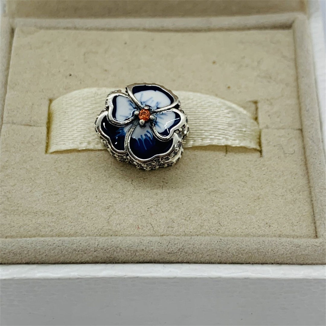 Pandora Blue Pansy Charm Pendant S925 Sterling Silver/charm Bracelet