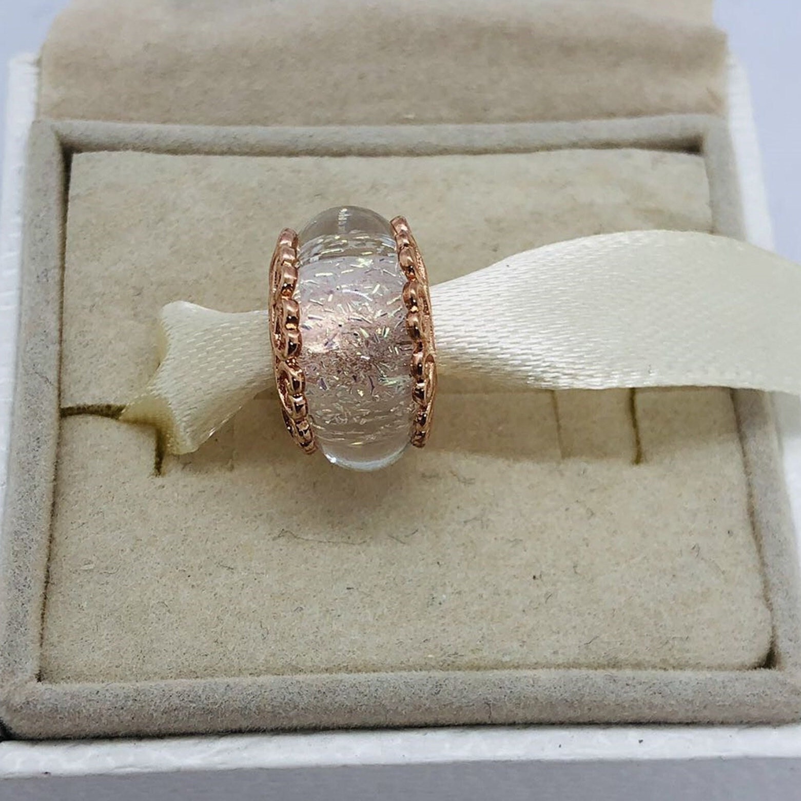 Iridescent white glass charm pandora rose sale