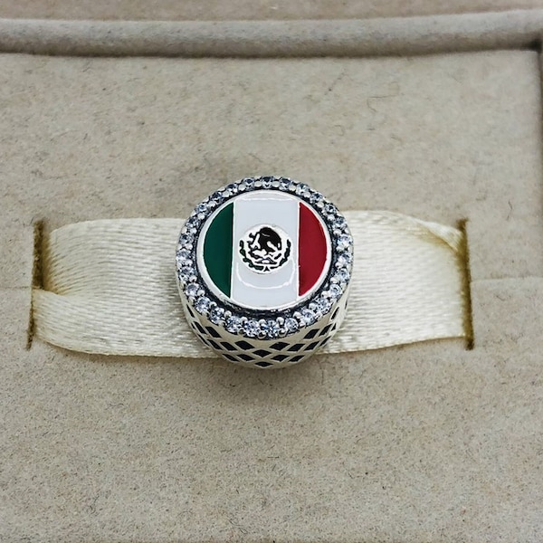 Pandora Mexico Flag Charm Flag Bead Charm Travel Charm Bead Charm S925 Sterling Silver Jewelry，Circle Bead Charm for Bracelet