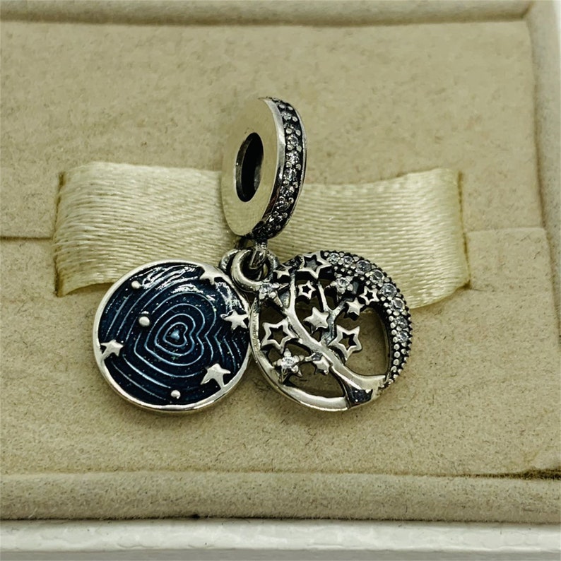 Pandora Double Dangle Tree & Galaxy Moon Charm Pendant S925 Sterling