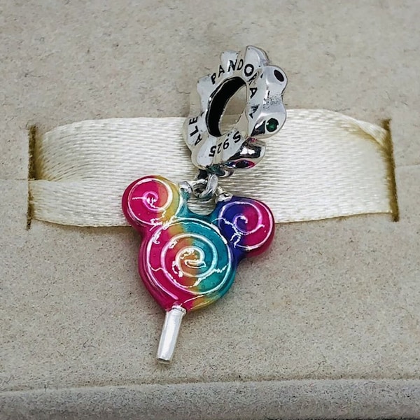 Pandora lollipop ear mickey charm Rainbow 2024 Pendant S925 Sterling Silver Jewelry with Gift Box