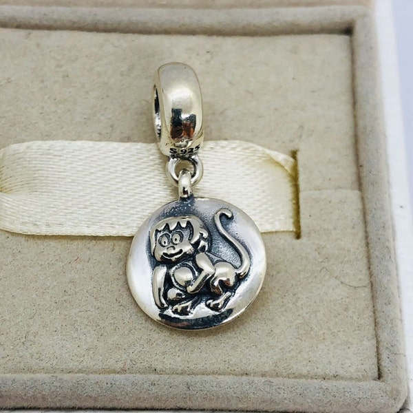 Pandora Chinese Zodiac Bead with Monkey Dangle Charm Retired Sterling Silver  Pendant  |S925 Sterling Silver Jewelry with Gift Box