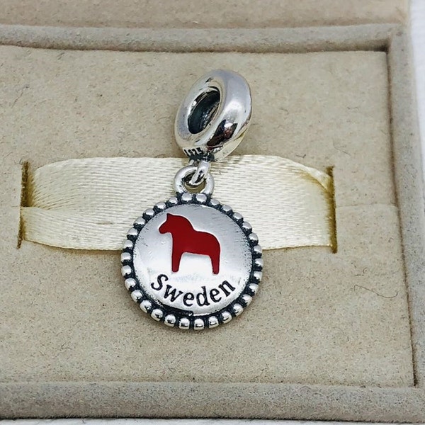 Pandora Schweden Charm Sweden Schriftzug Charm Sweden Dalapferd Dala Horse Charm/S925 Sterling Silver Jewelry/with a  gift box