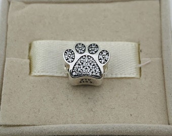 Pandora Sparkling Paw Print Charm Bead Charm Pendant  |S925 Sterling Silver Jewelry with Gift Box