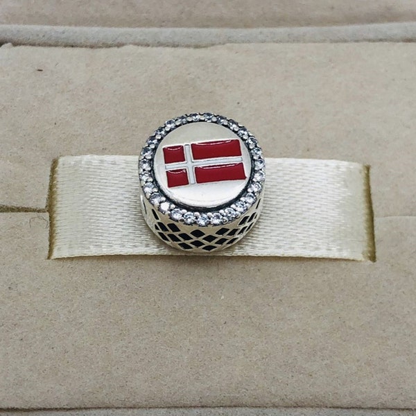 Pandora Denmark Flag Charm |Travel Bead Charm |S925 Sterling Silver Jewelry | CHARM for Bracelet | for necklace |with Gift Box