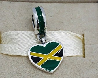 Pandora Jamaica Flag Charm Heart Bead Charm Travel Pendant S925 Sterling Silver Charm For Bracelet, Pendant For Necklace,with Gift Box