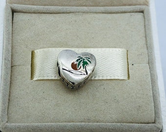 Pandora Spain Beach Heart Bead Charm Travel Exclusive Dangle Charm Pendant S925 Sterling Silver ,with Gift Box