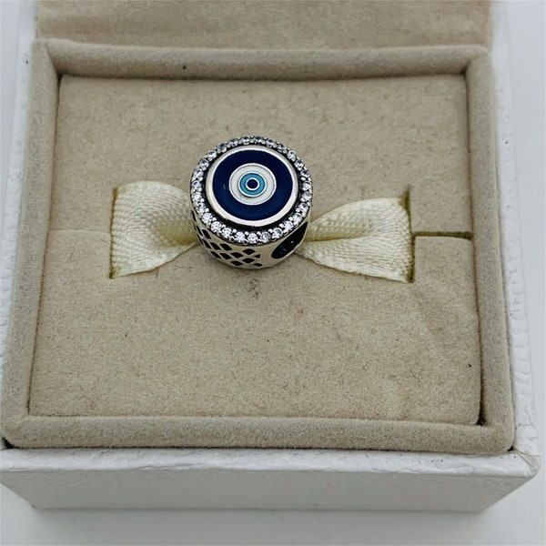 Pandora Double Sided Blue Evil Eye Travel Pendant Bead Charm |S925 Sterling Silver Jewelry with Gift Box