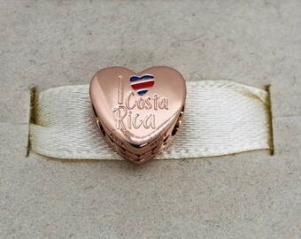 Pandora Costa Rica Heart Charm Costa Rica Flag Bead Pendant I Love Costa Rica Charm Rose gold-plated Charm  / S925 Sterling Silver/with Box