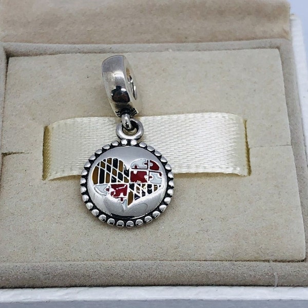 Pandora Maryland Flag Dangle Charm Heart Dangle Charm Pendant, S925 sterling silver jewelry