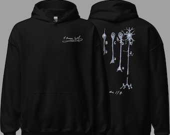 Cajal Neuron Maturation Hoodie – Santiago Ramón y Cajal Signature | Stages of Development | Neuroscience Anatomy