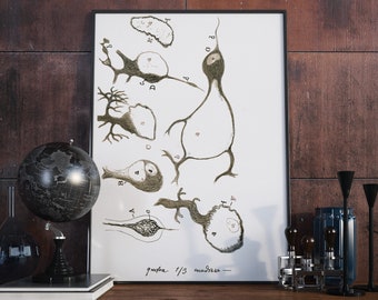 Purkinje Neuron Art Print: Santiago Ramon y Cajal Sketch