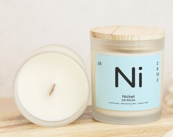 Nickel Element Candle – Coconut Soy, Wood Wick, Periodic Table Inspired