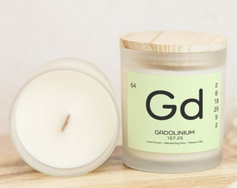 Gadolinium Element - Periodic Table of Candles - Coconut Soy Candle - Hand-Poured 50hr Burn - Periodic Table Inspired Eco-Friendly Wood Wick