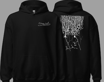 Purkinje Neuron Hoodie – Santiago Ramón y Cajal Signature | Cerebellum Anatomy | Neuroscience Graphic