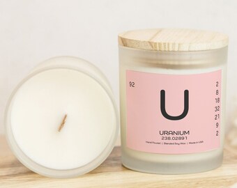 Uranium Element Candle – Periodic Table, Coconut Soy, Wood Wick