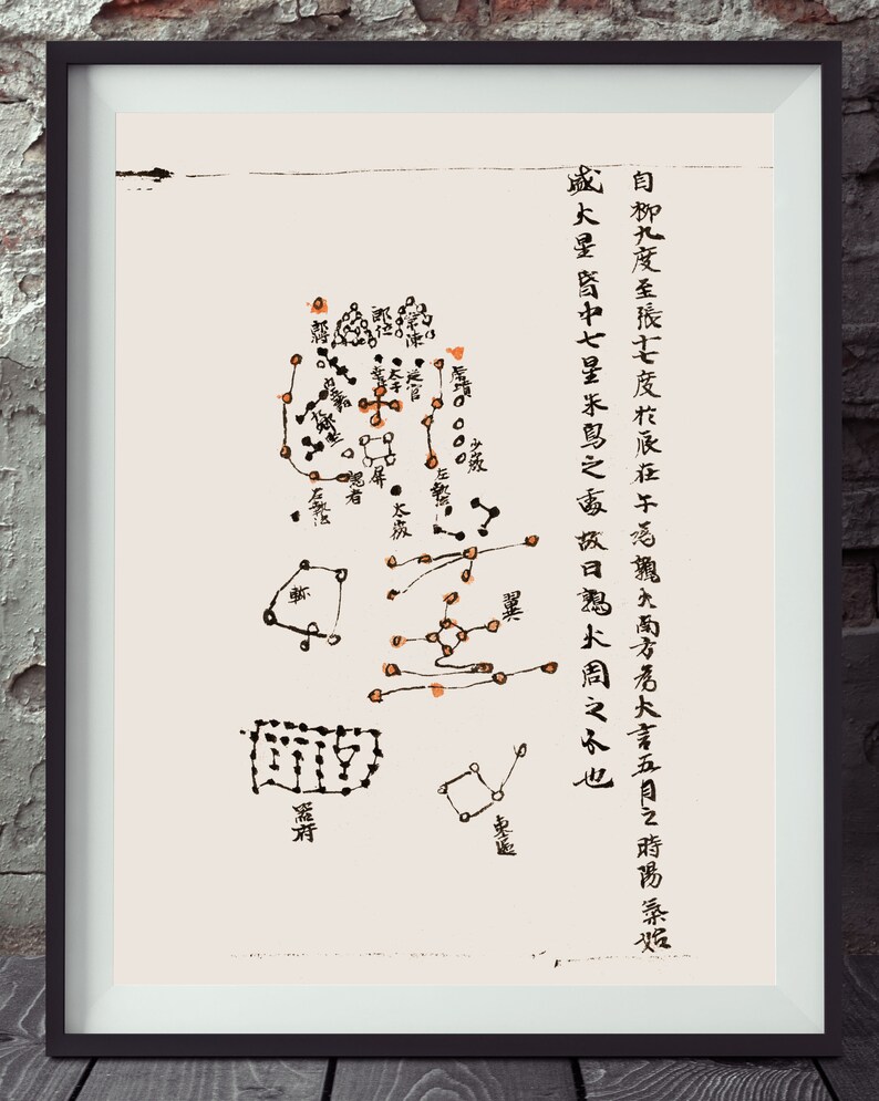 Dunhuang Star Map Restored Art Print - Lunar Month 8 - Ancient Chinese ...