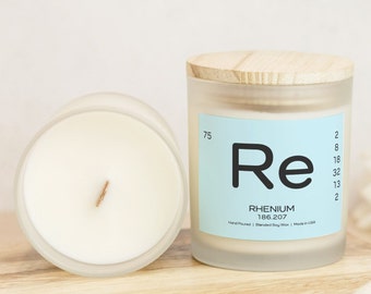 Rhenium Element - Periodic Table of Candles - Coconut Soy Candle - Hand-Poured, 50hr Burn - Periodic Table Inspired, Eco-Friendly Wood Wick