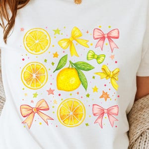 Lemon Coquette Shirt, Cute Retro Fruit Tee with Bows and Stars, Y2K Aesthetic Graphic Tee, Kawaii Summer Shirt Gift for Her, Summer Time Tee